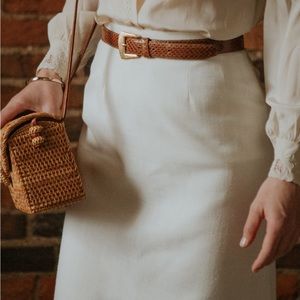 Vintage Oyster White Linen Pencil Skirt